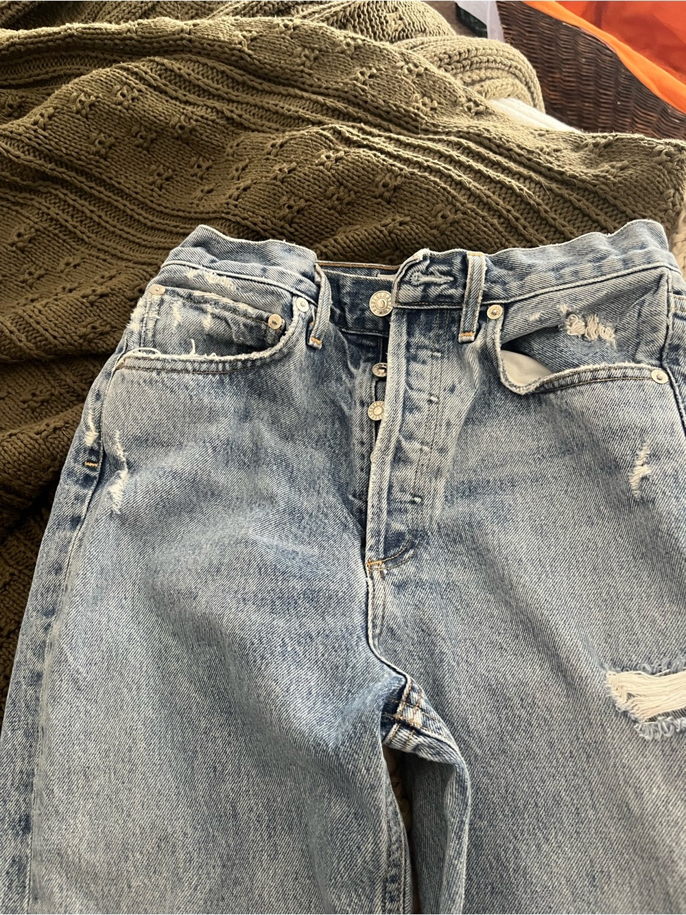 Agolde Distressed Light Wash Denim Straight Leg Jeans size 24 - Picture 10 of 11